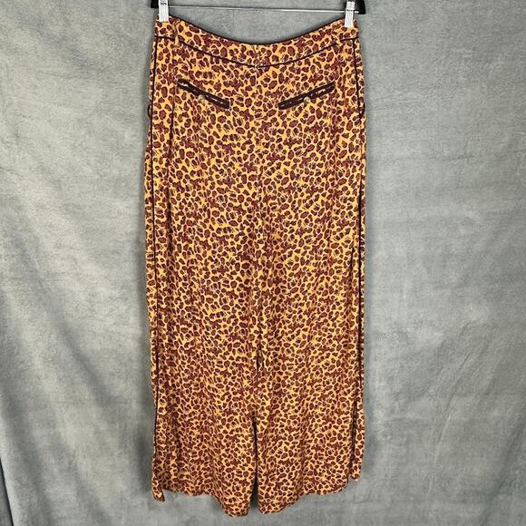 Free People Pants Womens 12 Tan Animal Print Wide Leg Boho Festival Hippie - Picture 8 of 16
